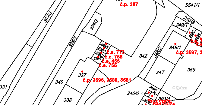Chomutov 455 na parcele st. 336/2 v KÚ Chomutov I, Katastrální mapa