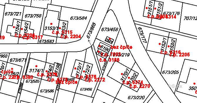 Zlín 3186 na parcele st. 6411 v KÚ Zlín, Katastrální mapa