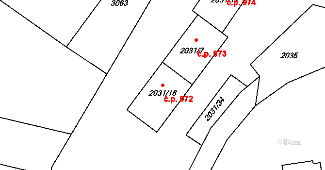 Bystřice nad Pernštejnem 972 na parcele st. 2031/18 v KÚ Bystřice nad Pernštejnem, Katastrální mapa