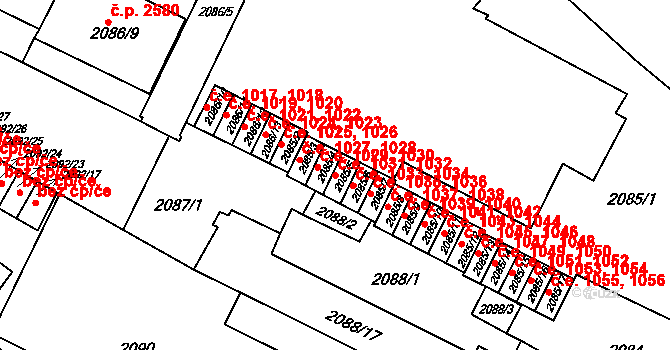 Znojmo 1031,1032 na parcele st. 2085/5 v KÚ Znojmo-město, Katastrální mapa