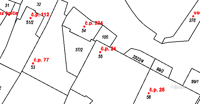 Oslavice 24 na parcele st. 55 v KÚ Oslavice, Katastrální mapa