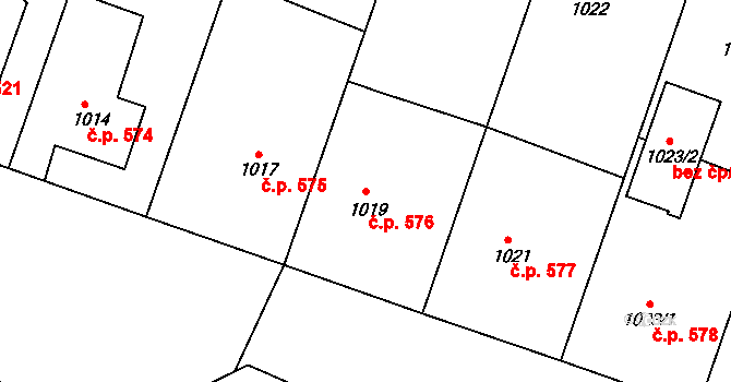 Bystřice nad Pernštejnem 576 na parcele st. 1019 v KÚ Bystřice nad Pernštejnem, Katastrální mapa