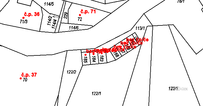 Vamberk 38458551 na parcele st. 183 v KÚ Merklovice, Katastrální mapa