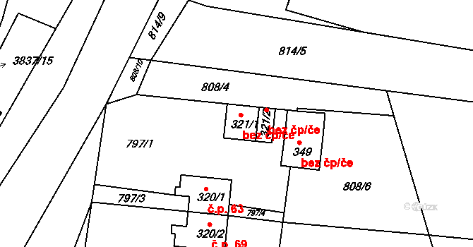 Týnec nad Sázavou 39329551 na parcele st. 321/1 v KÚ Krusičany, Katastrální mapa