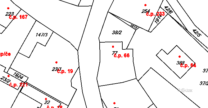 Provodov 66 na parcele st. 77 v KÚ Provodov na Moravě, Katastrální mapa