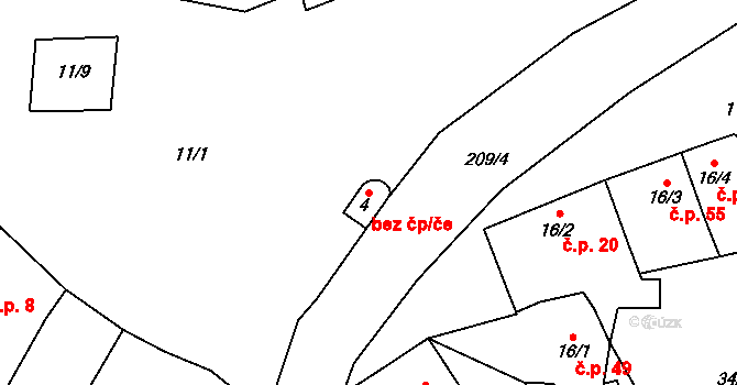Bílá Lhota 40899551 na parcele st. 4 v KÚ Červená Lhota u Řimic, Katastrální mapa