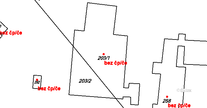 Znojmo 40963551 na parcele st. 203/1 v KÚ Mramotice, Katastrální mapa