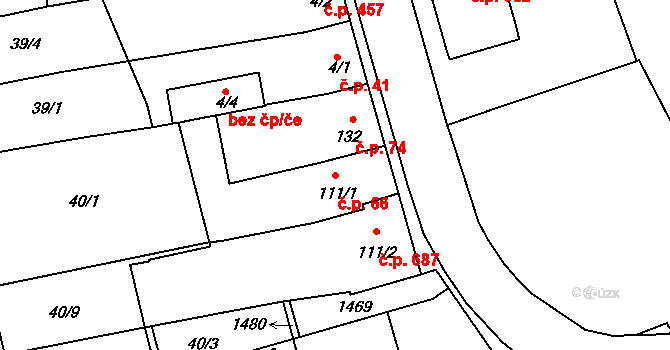 Prštné 66, Zlín na parcele st. 111/1 v KÚ Prštné, Katastrální mapa