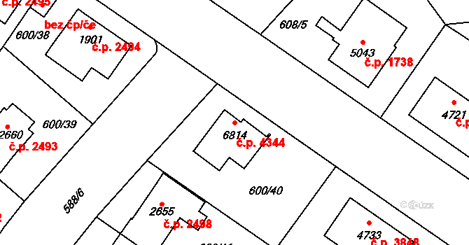 Zlín 4344 na parcele st. 6814 v KÚ Zlín, Katastrální mapa
