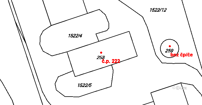 Lestkov 222 na parcele st. 258 v KÚ Lestkov, Katastrální mapa