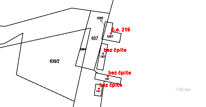 Klučenice 43370551 na parcele st. 143 v KÚ Podskalí, Katastrální mapa