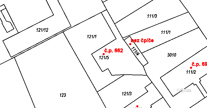 Dobruška 44261551 na parcele st. 121/5 v KÚ Dobruška, Katastrální mapa