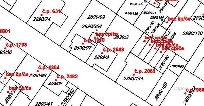 Předměstí 2548, Opava na parcele st. 2899/3 v KÚ Opava-Předměstí, Katastrální mapa