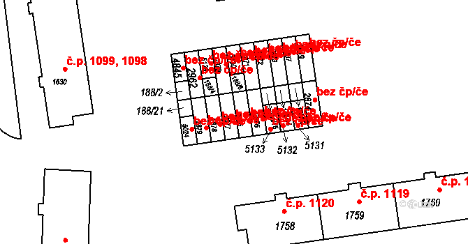 Rožnov pod Radhoštěm 45682551 na parcele st. 2877 v KÚ Rožnov pod Radhoštěm, Katastrální mapa