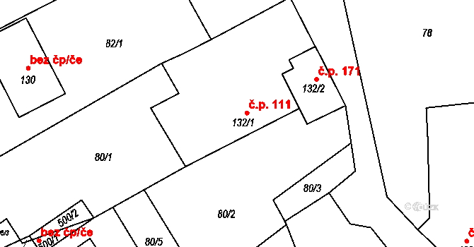 Komňa 111 na parcele st. 132/1 v KÚ Komňa, Katastrální mapa