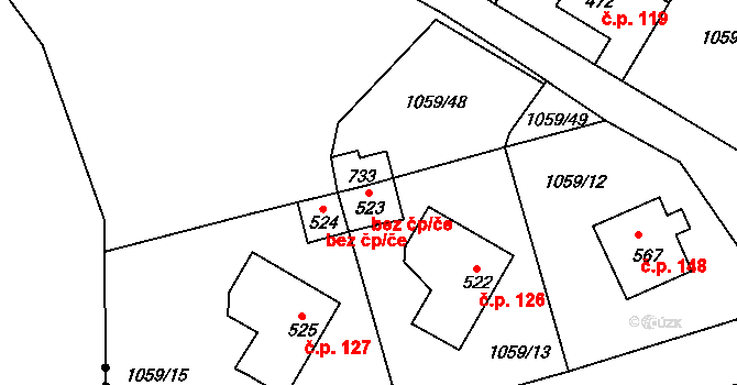Děčín 47270551 na parcele st. 523 v KÚ Prostřední Žleb, Katastrální mapa