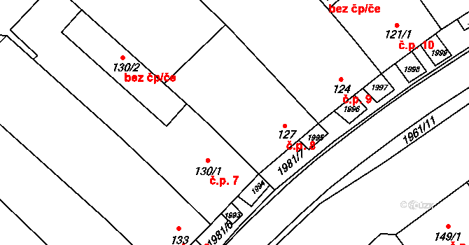 Pašovice 8 na parcele st. 127 v KÚ Pašovice na Moravě, Katastrální mapa