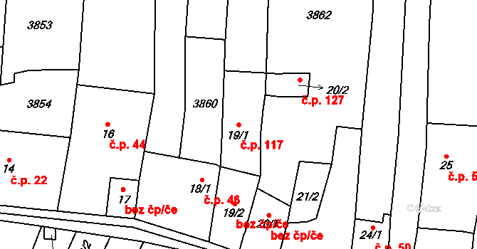 Ořechov 117 na parcele st. 19/1 v KÚ Ořechov u Uherského Hradiště, Katastrální mapa