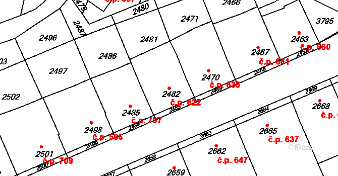 Nivnice 622 na parcele st. 2482 v KÚ Nivnice, Katastrální mapa