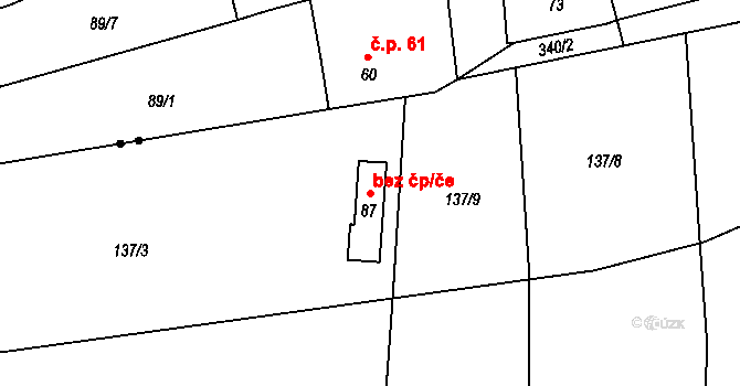 Lipovec 49032551 na parcele st. 87 v KÚ Licoměřice, Katastrální mapa