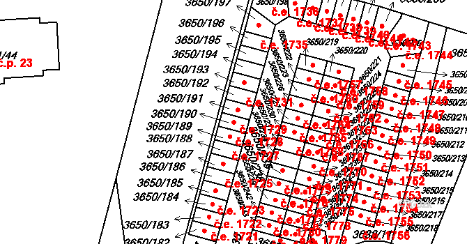 Jindřichův Hradec III 1728, Jindřichův Hradec na parcele st. 3650/190 v KÚ Jindřichův Hradec, Katastrální mapa