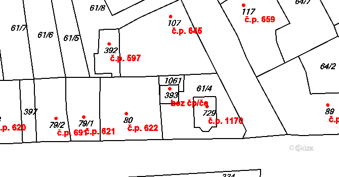 Rudná 49399551 na parcele st. 393 v KÚ Hořelice, Katastrální mapa