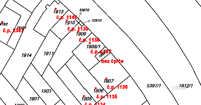 Znojmo 49741551 na parcele st. 1908/2 v KÚ Znojmo-město, Katastrální mapa