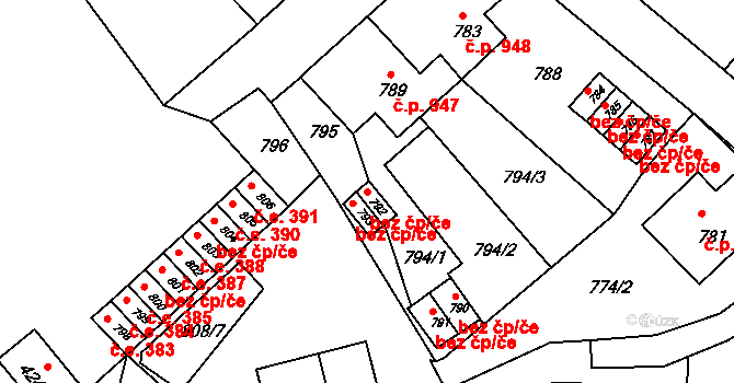 Jirkov 49764551 na parcele st. 792 v KÚ Jirkov, Katastrální mapa