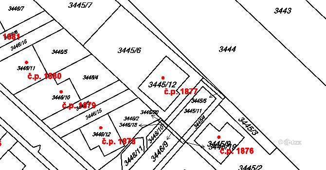 Kuřim 1877 na parcele st. 3445/12 v KÚ Kuřim, Katastrální mapa