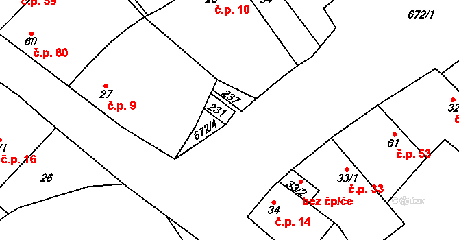 Kleneč 54291551 na parcele st. 231 v KÚ Kleneč, Katastrální mapa