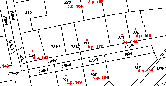 Svinařov 117 na parcele st. 222 v KÚ Svinařov u Kladna, Katastrální mapa