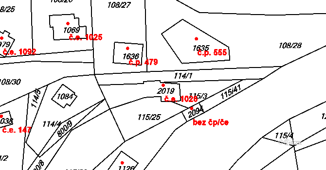 Rajchardov 1026, Hradištko na parcele st. 2019 v KÚ Hradištko pod Medníkem, Katastrální mapa