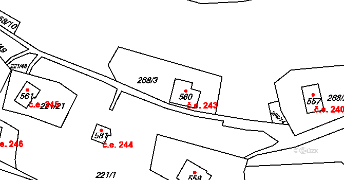 Černolice 243 na parcele st. 560 v KÚ Černolice, Katastrální mapa