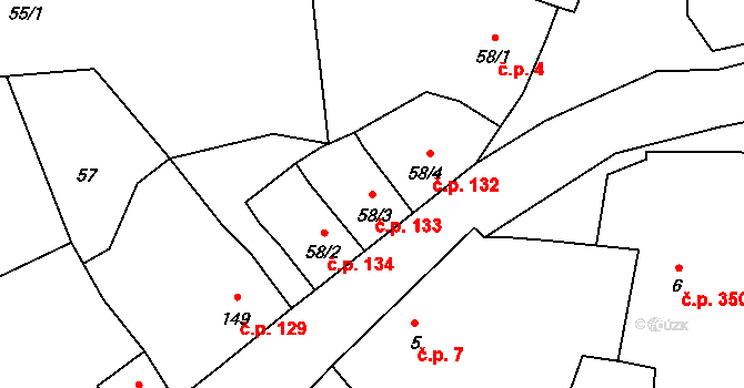 Nučice 133 na parcele st. 58/3 v KÚ Nučice u Rudné, Katastrální mapa