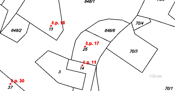 Lažany 17, Radenín na parcele st. 25 v KÚ Lažany u Chýnova, Katastrální mapa