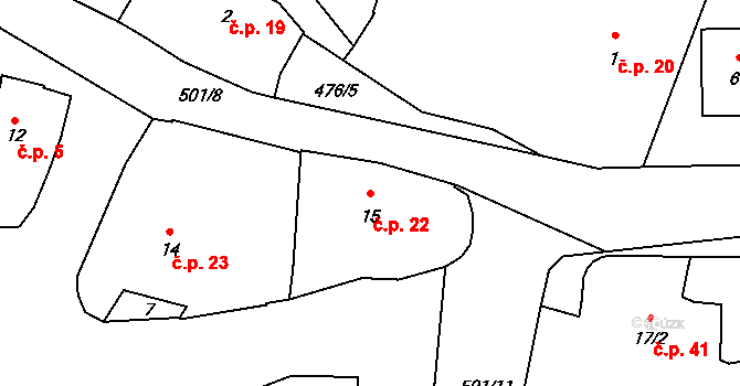 Bořice 22, Zahořany na parcele st. 15 v KÚ Bořice u Domažlic, Katastrální mapa