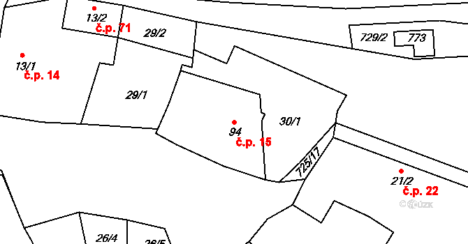 Nadryby 15 na parcele st. 94 v KÚ Nadryby, Katastrální mapa