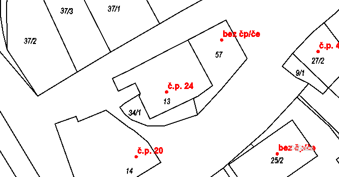Trnčí 24, Ježovy na parcele st. 13 v KÚ Trnčí, Katastrální mapa