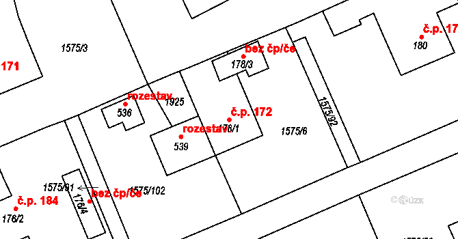 Hrádek 172 na parcele st. 178/1 v KÚ Hrádek u Rokycan, Katastrální mapa