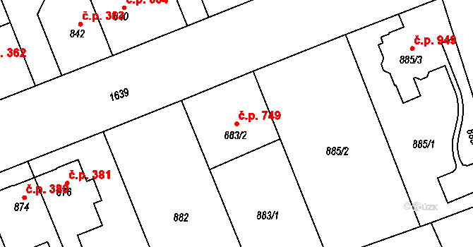 Hronov 749 na parcele st. 883/2 v KÚ Hronov, Katastrální mapa