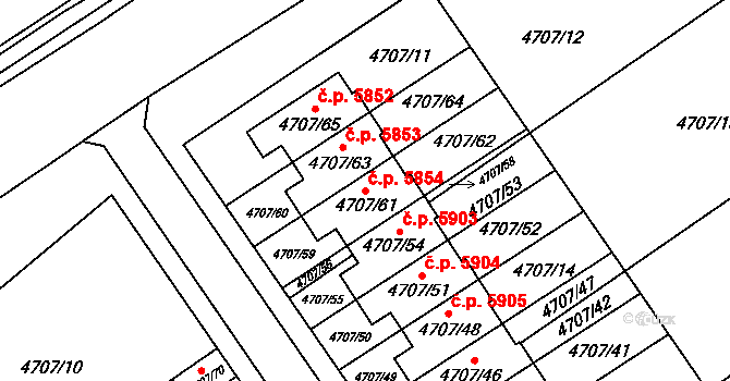 Chomutov 5854 na parcele st. 4707/61 v KÚ Chomutov I, Katastrální mapa