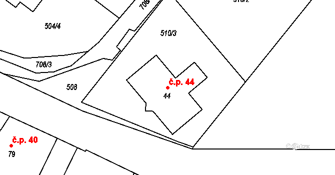 Choteč 44 na parcele st. 44 v KÚ Choteč u Holic, Katastrální mapa