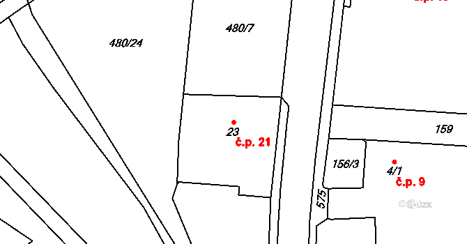 Lukovna 21, Sezemice na parcele st. 23 v KÚ Lukovna, Katastrální mapa