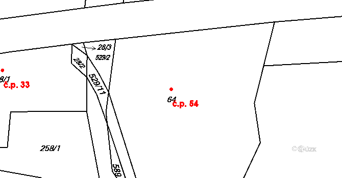 Černá u Bohdanče 54 na parcele st. 64 v KÚ Černá u Bohdanče, Katastrální mapa
