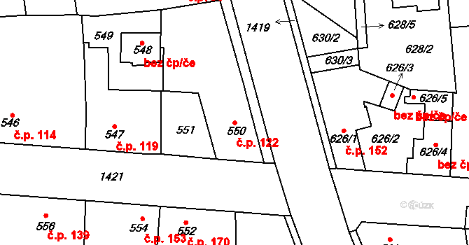 Vejprnice 122 na parcele st. 550/1 v KÚ Vejprnice, Katastrální mapa