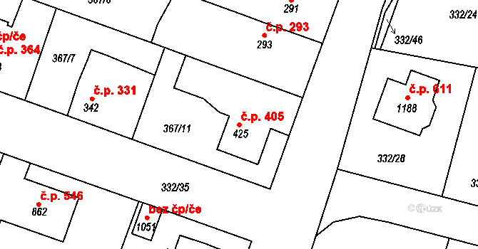 Rosice 405, Pardubice na parcele st. 425 v KÚ Rosice nad Labem, Katastrální mapa