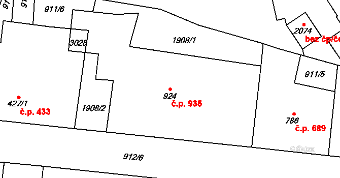 Přelouč 935 na parcele st. 924 v KÚ Přelouč, Katastrální mapa