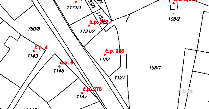 Olešnice 253 na parcele st. 1132 v KÚ Olešnice na Moravě, Katastrální mapa