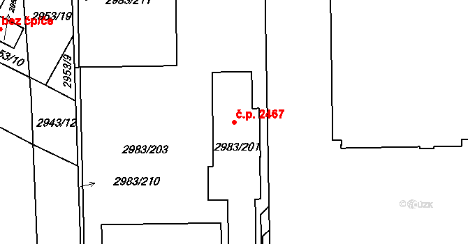Pelhřimov 2467 na parcele st. 2983/201 v KÚ Pelhřimov, Katastrální mapa