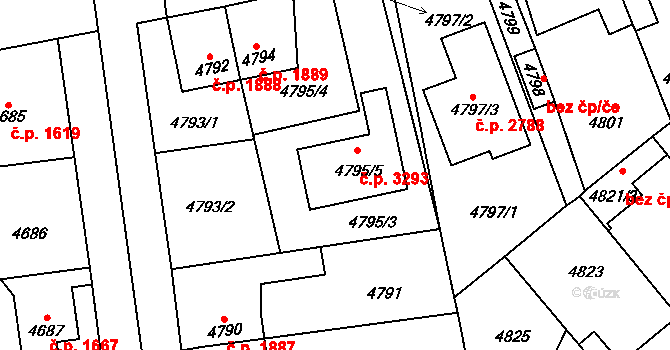 Kročehlavy 3293, Kladno na parcele st. 4795/5 v KÚ Kročehlavy, Katastrální mapa